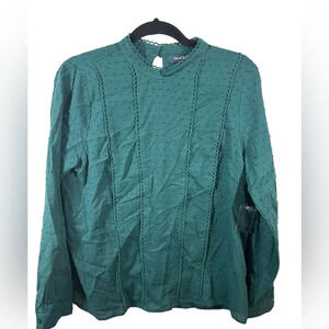 Mod Cloth Blouse Green High Collar Swiss Dot Semi Sheer Size M.  Key hole button